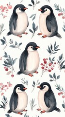 Obraz premium Cute Penguin Pattern Illustration