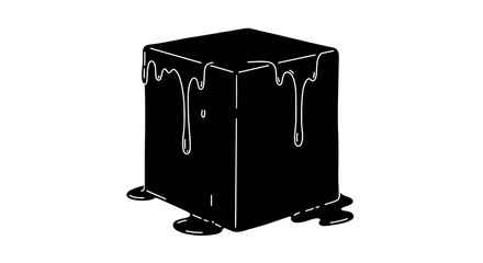 Melting Cube Silhouette: A minimalist black cube with a striking melting effect, symbolizing transformation and abstract concepts.