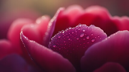 Closeup Dew Drops on Pink Flower Petals Macro Photography