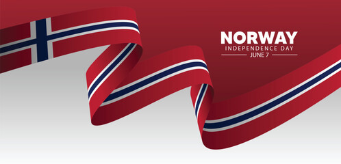 Obraz premium Norway Independence Day 7 June flag ribbon vector poster