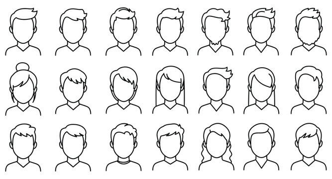 Simple Profile or Avatar Outline Icon Set Without Facial Feature