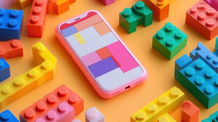 Naklejka premium Colorful blocks surround phone app design