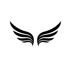 Elegant Wing Silhouette: A sleek, minimalist illustration showcasing a pair of graceful wings in stark black against a clean backdrop, exuding an aura of freedom and lightness.