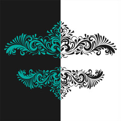 Symmetrical Floral Flourish in Teal and Black