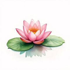 A serene watercolor image of a water lily floating on a pond