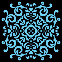 Elegant Blue Snowflake Ornament on Black Background