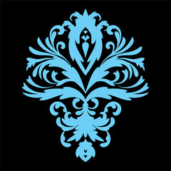Elegant Blue Damask Flourish Motif