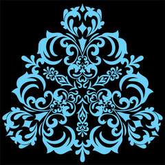 Elegant Cyan Damask Floral Ornament