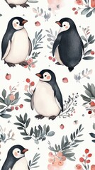 Naklejka premium Cute Penguin Pattern Illustration