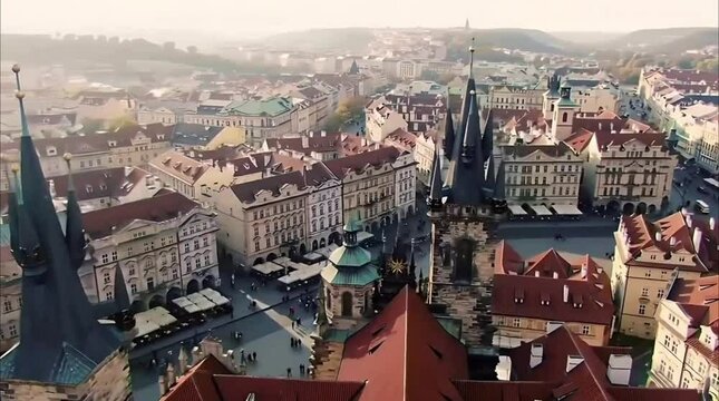Prague Aerial Footage | Old Town Square & Historic Roofs View