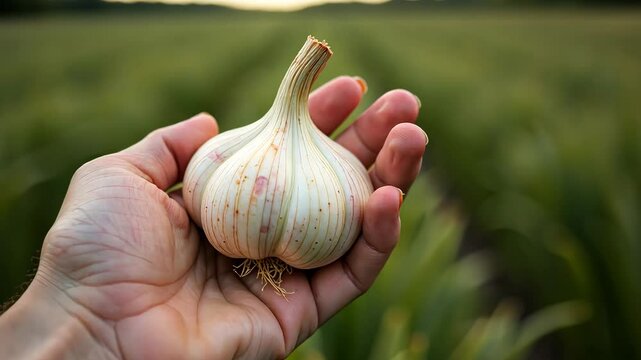 Big garlic vegetable garden, farm, seedlings, plants, vegetables. AI Generative