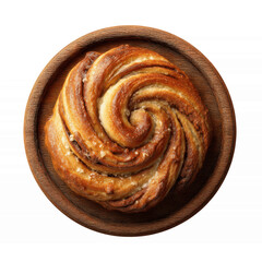 Fototapeta premium Delicious Sweet Cinnamon Roll Pastry on Wooden Plate