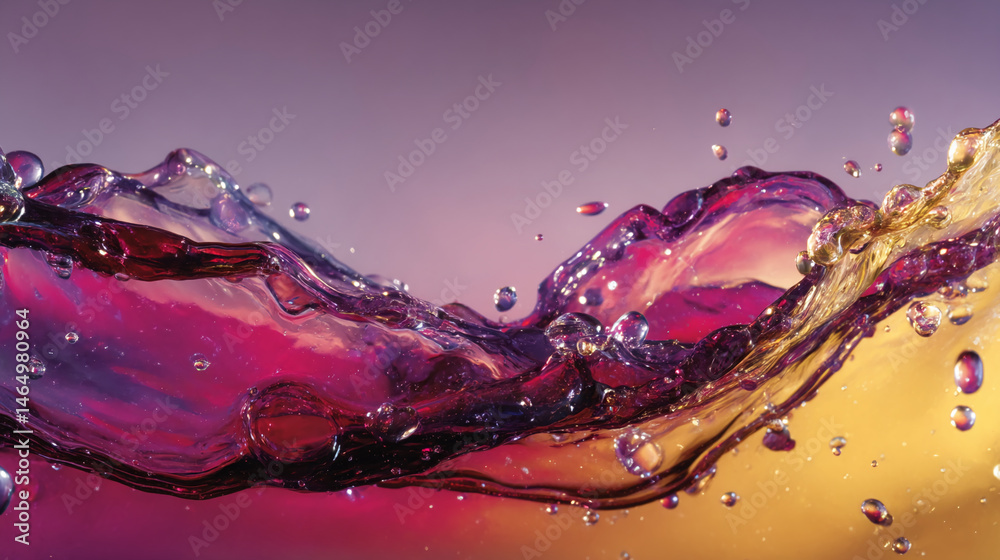 Poster Abstract image of swirling purple and gold liquid, creating dynamic texture and vibrant color contrast, showcasing fluidity and energy
