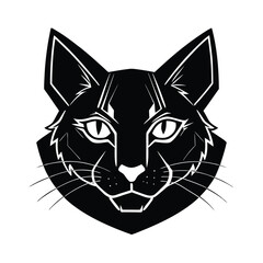 Vector illustration of a striking black cat face in a bold graphic style with artistic details