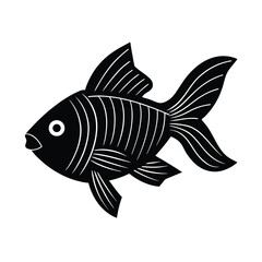 Simple black and white fish illustration on white background suitable for decorative designs and embellishments