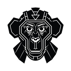 Vector illustration of a stylized chimpanzee head in bold black and white geometric design