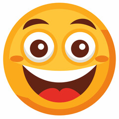 Happy Yellow Emoji Face Big Smile Wide Eyes Cartoon Illustration