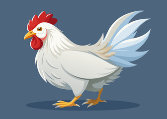 White Rooster Illustration Cartoon Farm Animal Design