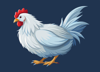 Fluffy White Hen Poultry Farm Animal Illustration