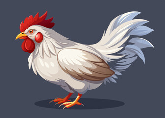 White Rooster Illustration Farm Animal Poultry Bird