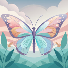 Pastel Butterfly in a Serene Landscape Illustration