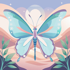 Serene Pastel Butterfly in a Dreamlike Landscape