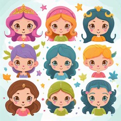 set of cartoon girls