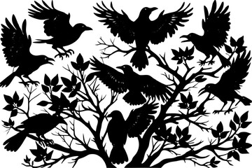 Silhouette of Crows in a Leafless Tree