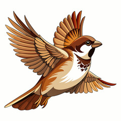 Brown Sparrow Bird in Flight Detailed Illustration