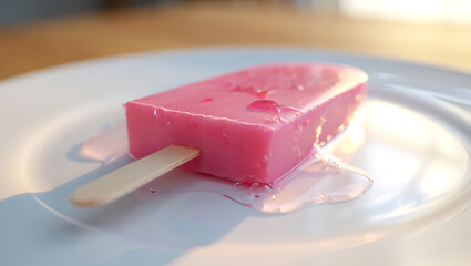 Frosted Elegance: The Alluring Charm of a Pink Popsicle on a Marble Surface