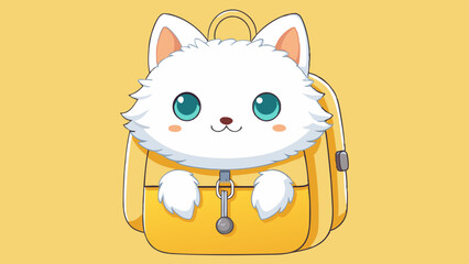 Adorable White Puppy Inside Yellow Backpack Cartoon Illustration