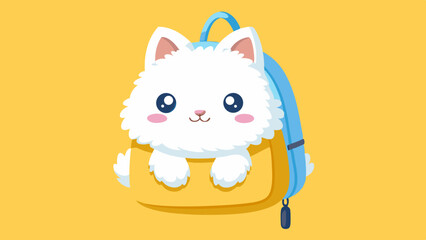 Adorable Fluffy White Puppy Inside Yellow Backpack Illustration