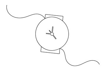 Obraz premium Continuous line clock illustration minimal outline vector art in simple style 