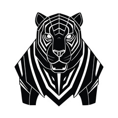 Geometric black and white illustration of a majestic tiger perfect for logos and design projects ready for use