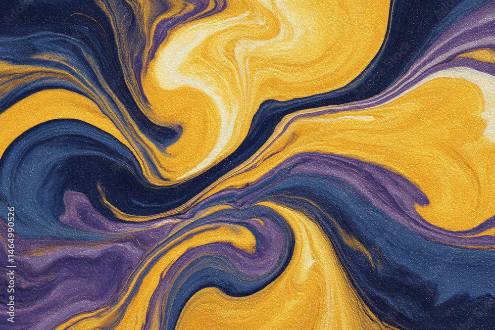Poster abstract swirling gold, blue, purple paint texture, creating a dynamic and luxurious visual effect, 