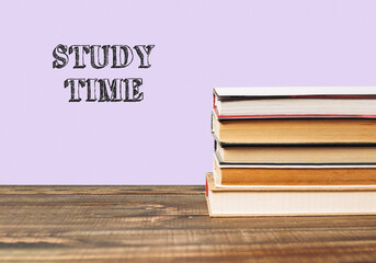 Stack of books with the word study time written on top