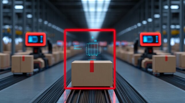 Automated packaging process logistics warehouse digital technology industrial environment close-up view efficiency and innovation