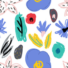 Seamless pattern with flowers. Creative universal artistic floral background. Hand Drawn textures. Trendy Graphic Design