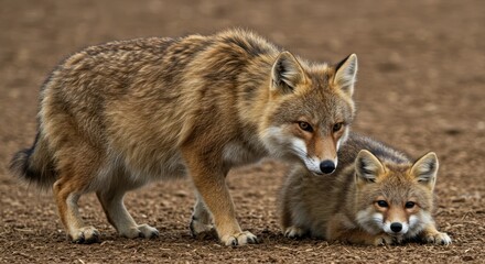 Fototapeta premium Coyotes in natural environment showing fur texture and outdoor portrait