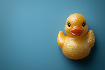 blue background with space on the left for text on the right side of the yellow duck