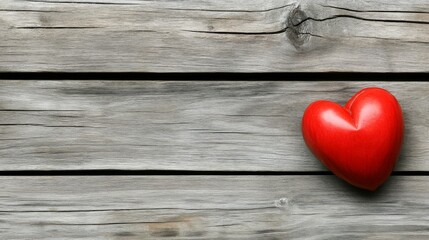 Fototapeta premium Red heart on rustic wooden background, perfect for romantic themes