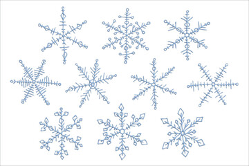 Set of hand drawn 3d snowflake. Vector winter clipart. Christmas and New Year decoration