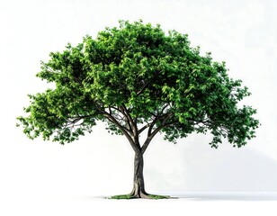 Obraz premium Hyper Realistic Tree With Vibrant Green Leaves Isolated On White Scene