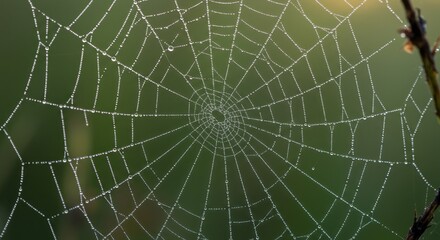 Delicate spiderweb with dew drops