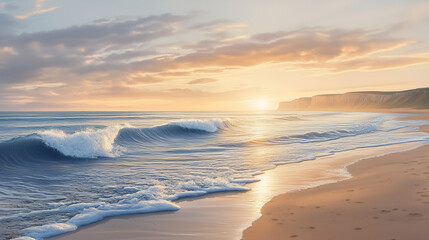 Fototapeta premium Peaceful coastal seascape at sunset with gentle waves 