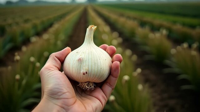 Big garlic vegetable garden, farm, seedlings, plants, vegetables. AI Generative