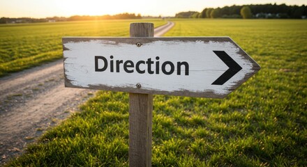 Directional signpost in field representing choices decisions and guidance