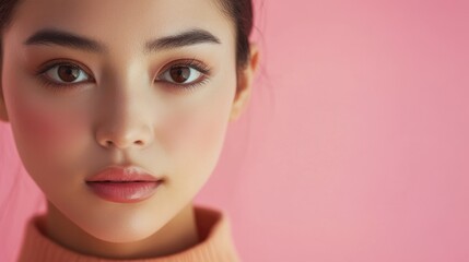 Fototapeta premium Close-up portrait of a beautiful Asian woman with flawless skin and makeup