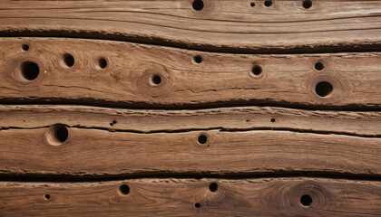 Close-up view of wooden planks illustrating natural holes, intricate wood grain textures