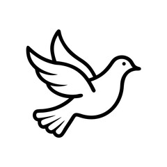 Obraz premium Minimalistic black outline drawing of a flying dove against a white background, symbolizing peace, freedom, and hope for various design and decorative purposes